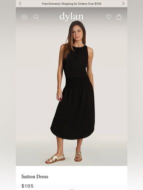 dylan Black Sleeveless Smocked-Waist Midi Dress in black sand size XS (sold out!